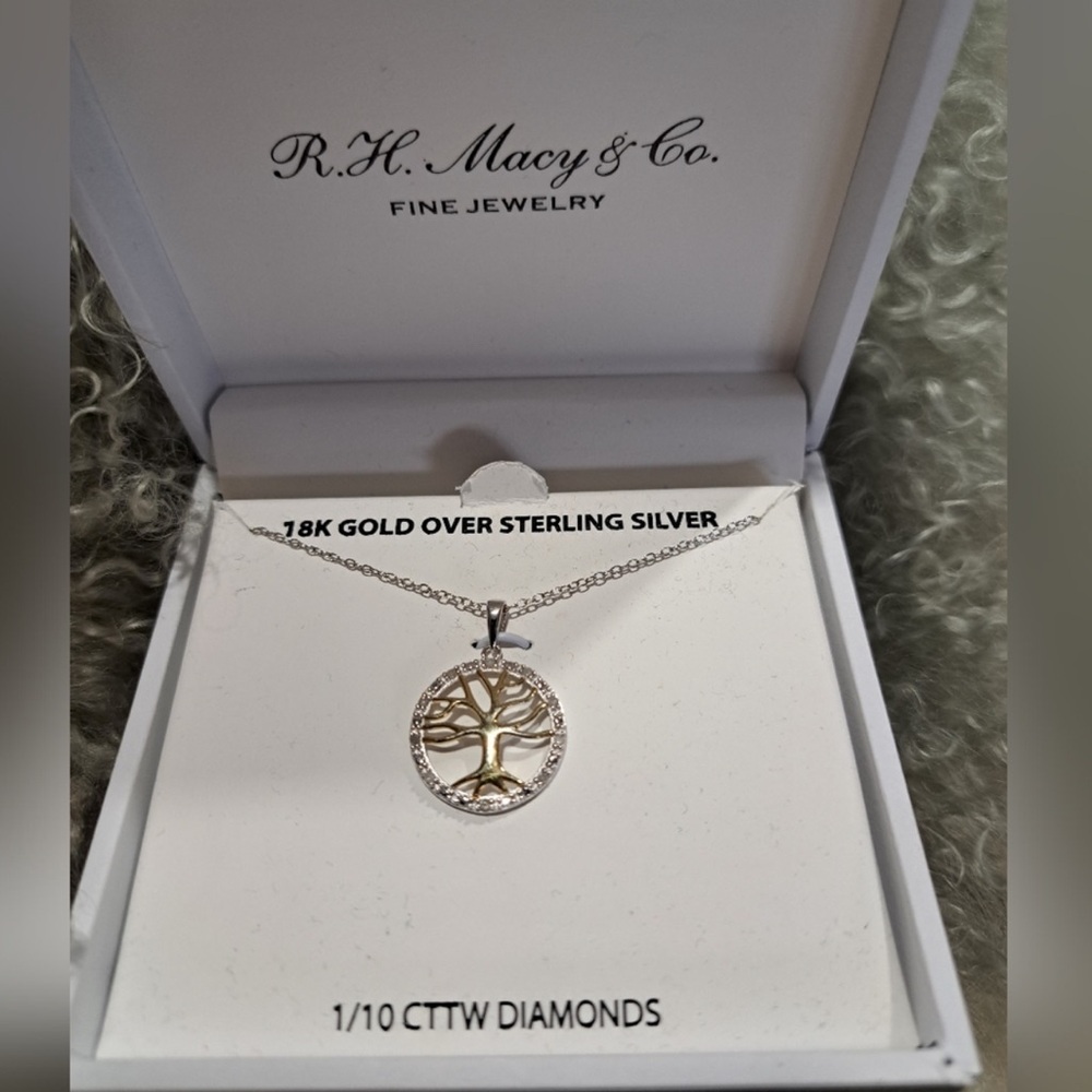 146 )Diamond Family Tree Pendant Necklace (1/1 in Sterling Silver and 18k - Picture 2 of 4